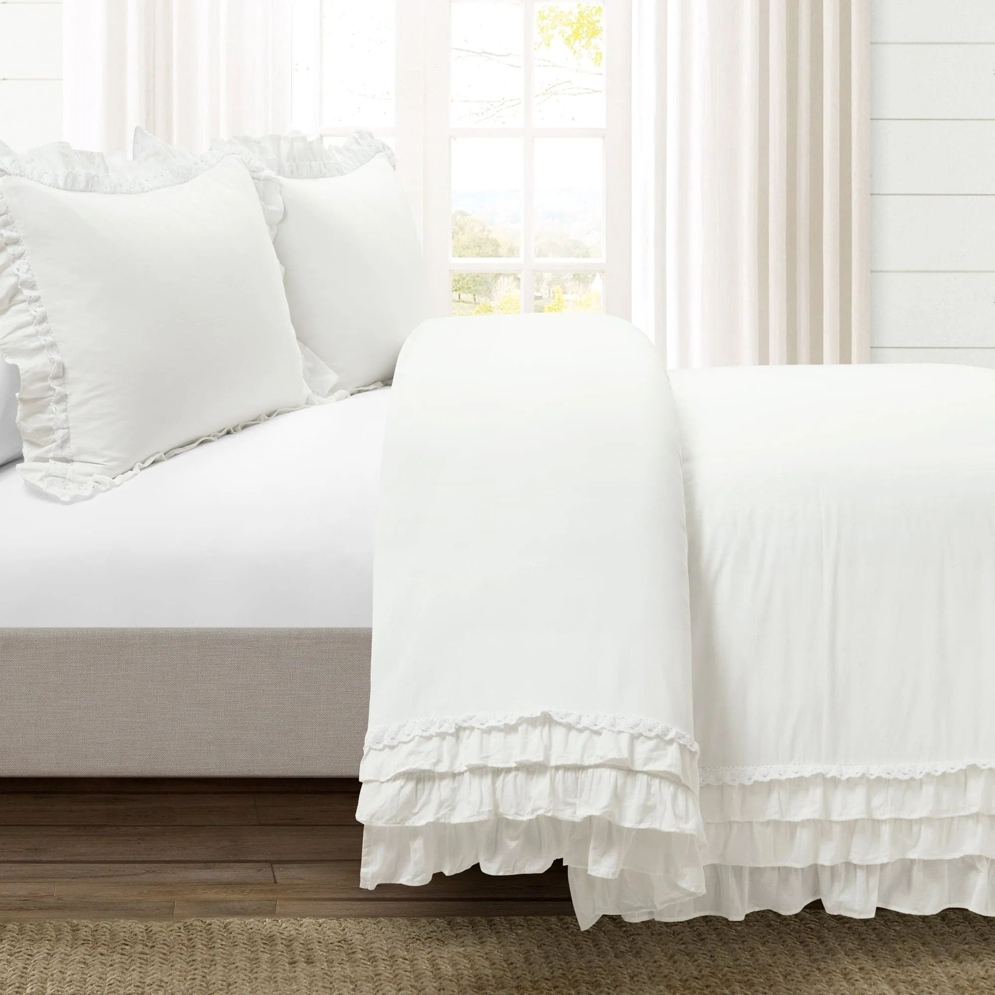 Ella Ruffle Lace 100% Cotton Duvet Cover 3 Piece Set