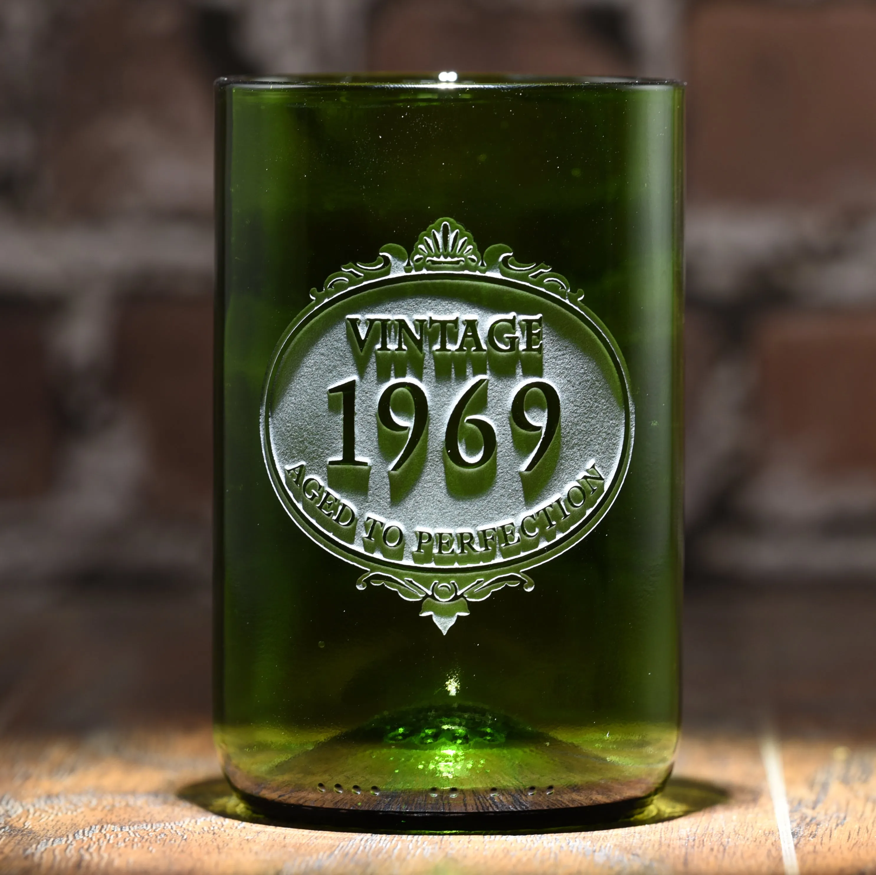 Engraved Birthday Gift Green Recycled Wine Bottle Glass Tumbler