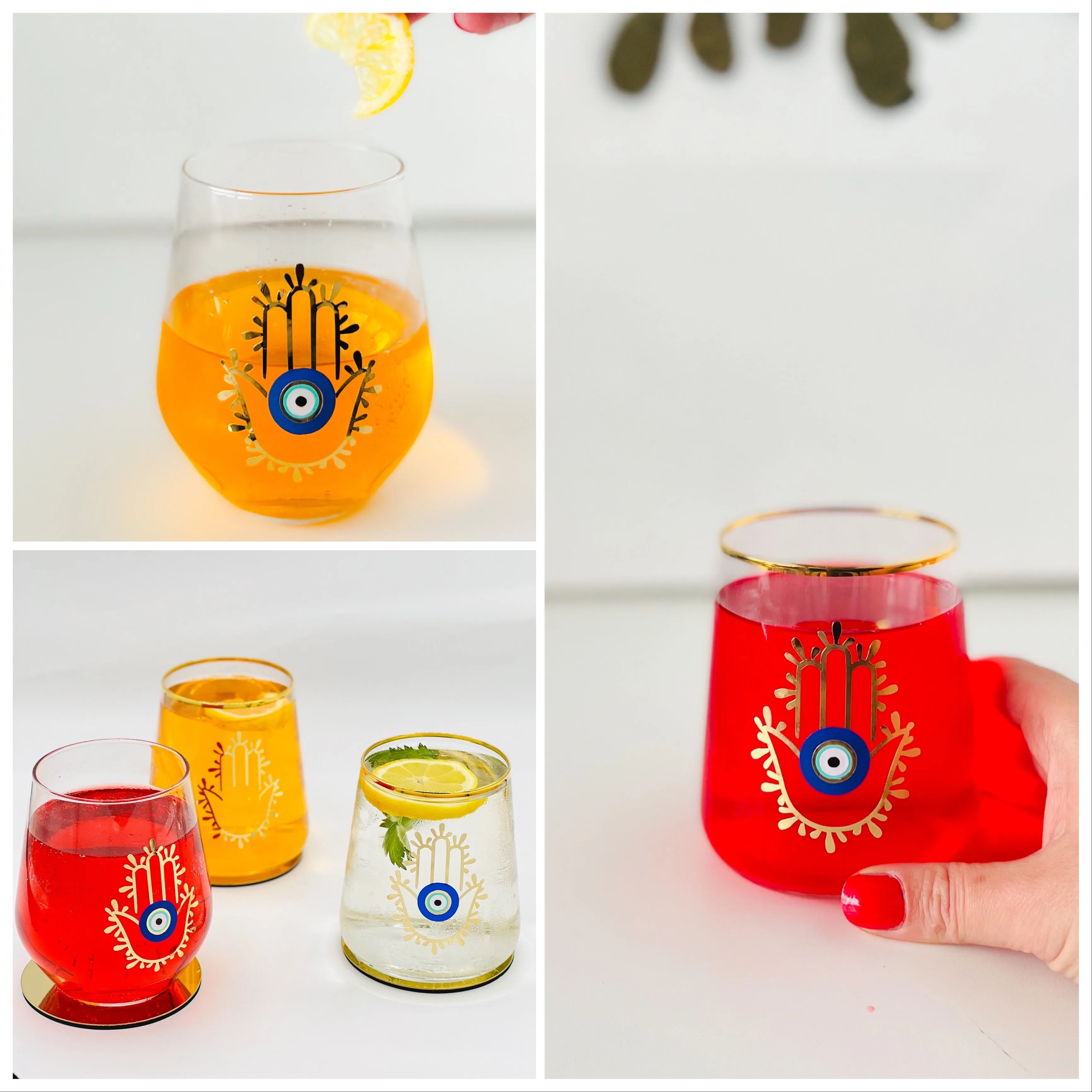 Evil Eye Hamsa Hand Wine Glass