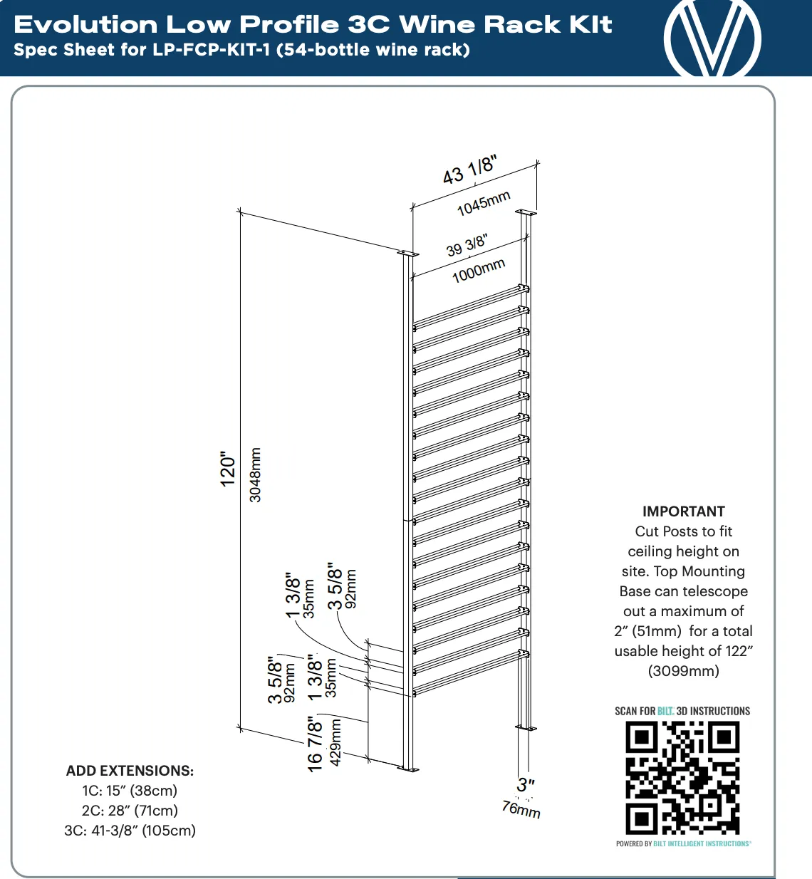 Evolution Low Profile Ultra Slim Floor-to-Ceiling Wine Rack 10 3C (54-162 Bottles)