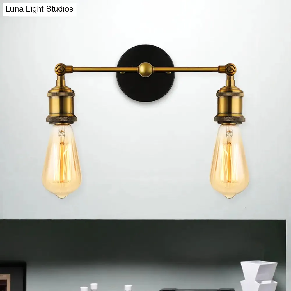 Exposed Sconce Light: 2-Light Industrial Brass Finish Fixture for Coffee Shop