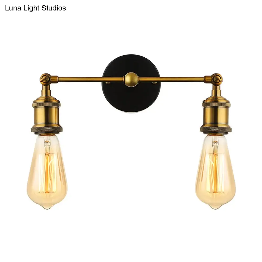 Exposed Sconce Light: 2-Light Industrial Brass Finish Fixture for Coffee Shop