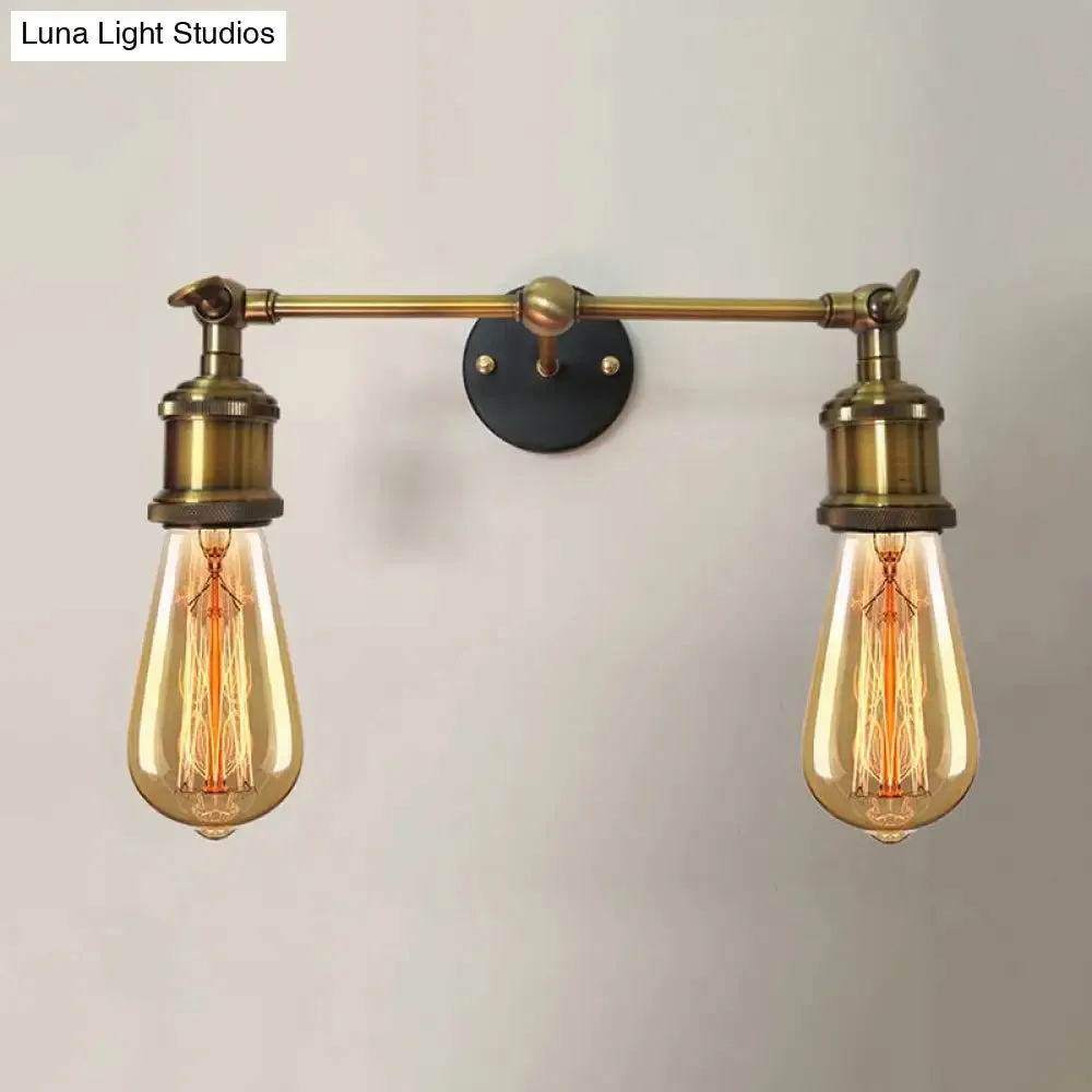 Exposed Sconce Light: 2-Light Industrial Brass Finish Fixture for Coffee Shop