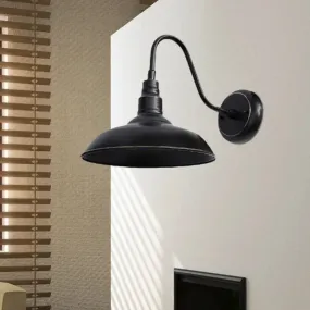 Farmhouse Barn Wall Sconce Lamp with Gooseneck Arm - Outdoor Metal Lighting (Black)