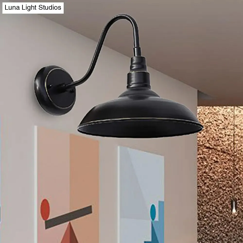 Farmhouse Barn Wall Sconce Lamp with Gooseneck Arm - Outdoor Metal Lighting (Black)