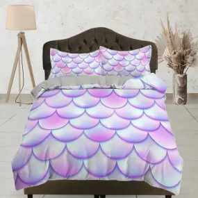 Fish scales unicorn pastel toddler bedding, duvet cover for nursery kids, crib bedding, baby zipper bedding, king queen full twin