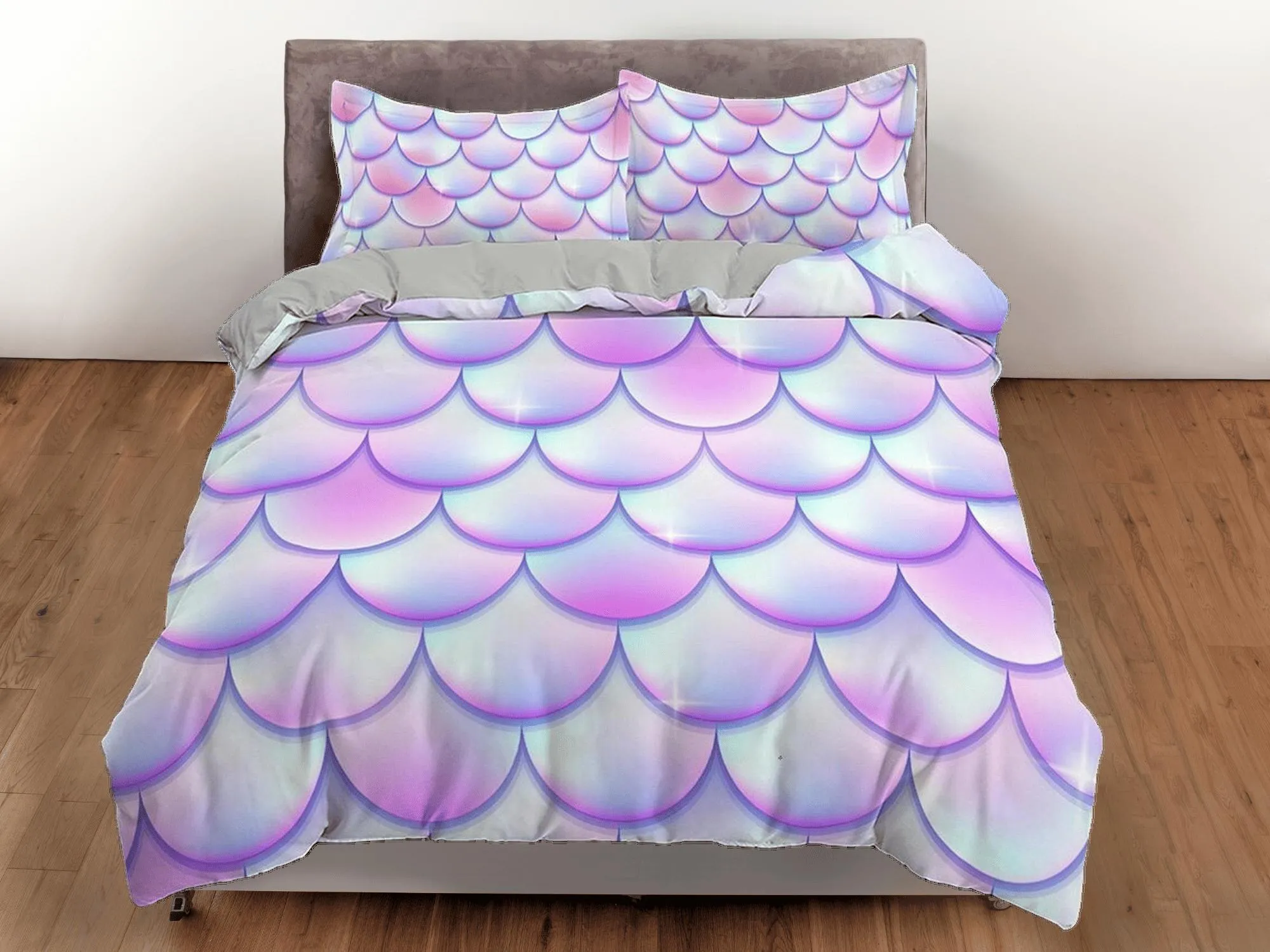 Fish scales unicorn pastel toddler bedding, duvet cover for nursery kids, crib bedding, baby zipper bedding, king queen full twin