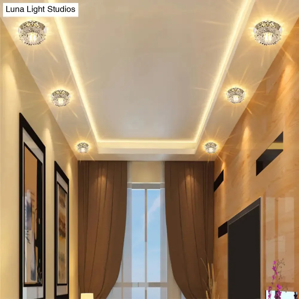 Floral Flush Mount LED Ceiling Lamp with Clear Crystal Accents - Minimalistic Stainless Steel Design for Hallways