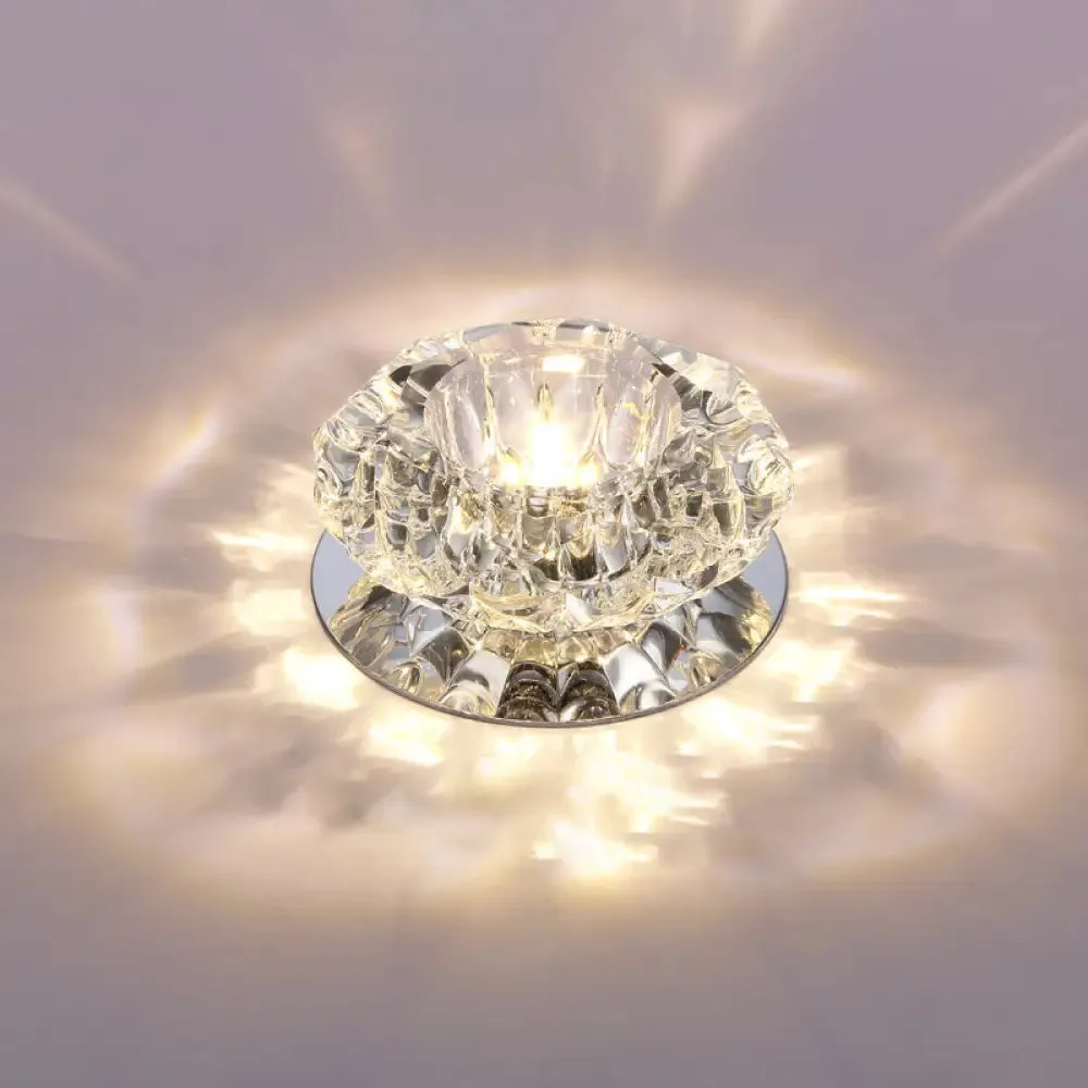 Floral Flush Mount LED Ceiling Lamp with Clear Crystal Accents - Minimalistic Stainless Steel Design for Hallways