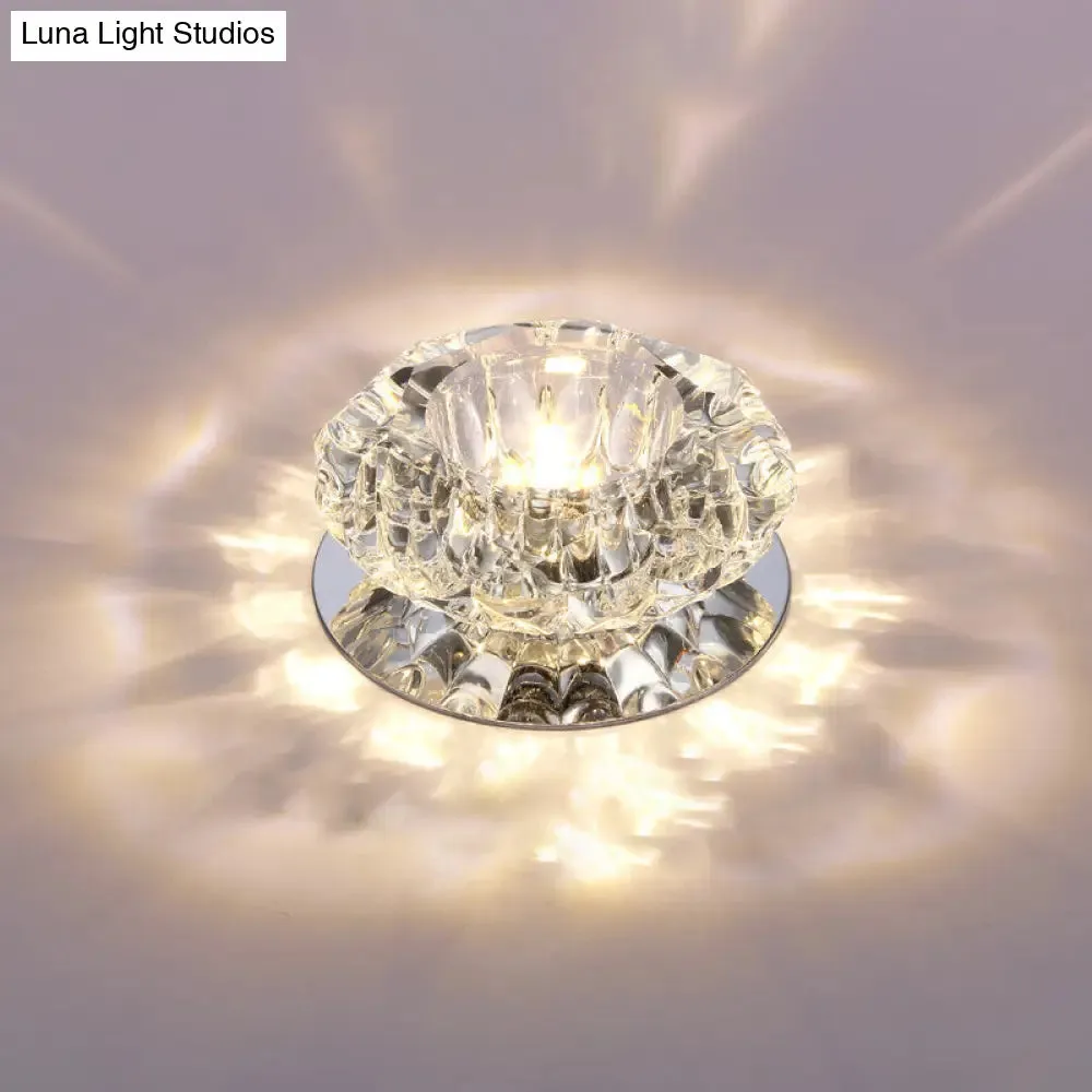 Floral Flush Mount LED Ceiling Lamp with Clear Crystal Accents - Minimalistic Stainless Steel Design for Hallways