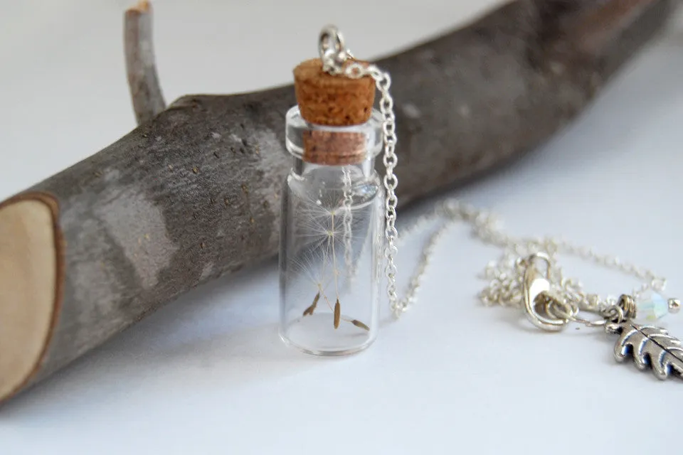 Four Wishes | Dandelion Wish Bottle Necklace | Whimsical Dandelion Terrarium Necklace