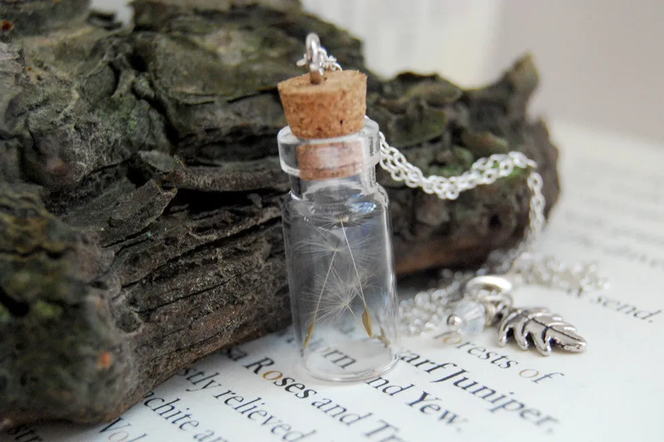 Four Wishes | Dandelion Wish Bottle Necklace | Whimsical Dandelion Terrarium Necklace