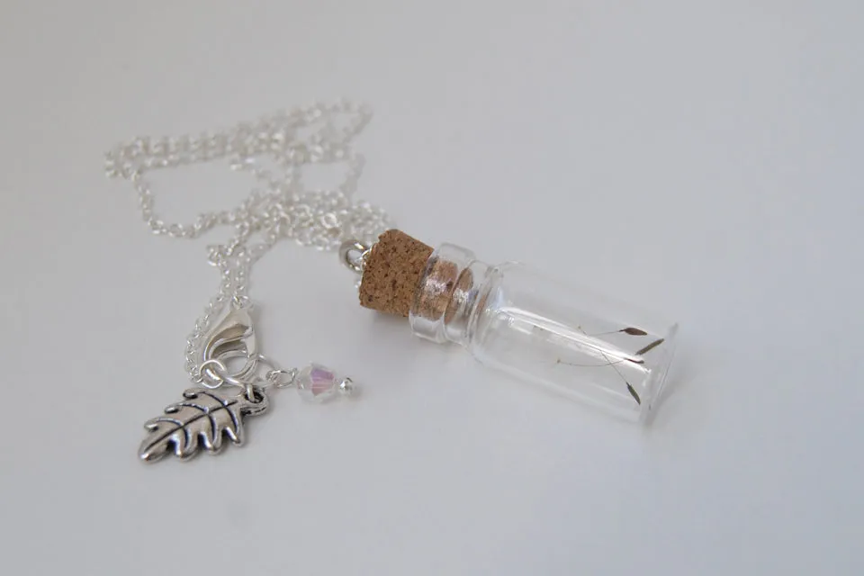 Four Wishes | Dandelion Wish Bottle Necklace | Whimsical Dandelion Terrarium Necklace