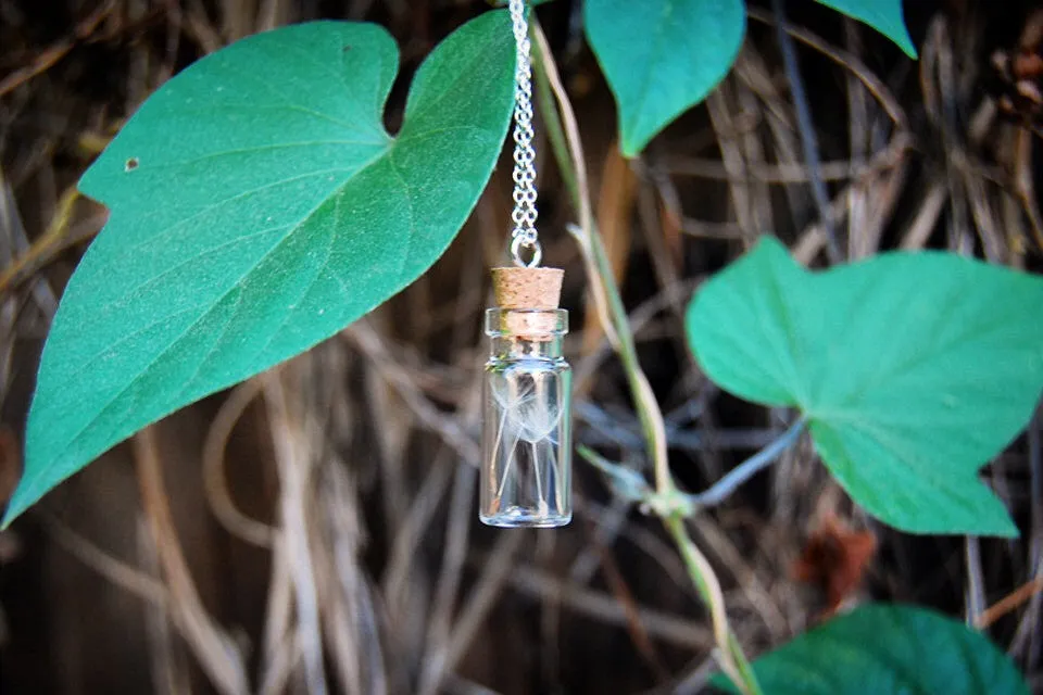 Four Wishes | Dandelion Wish Bottle Necklace | Whimsical Dandelion Terrarium Necklace