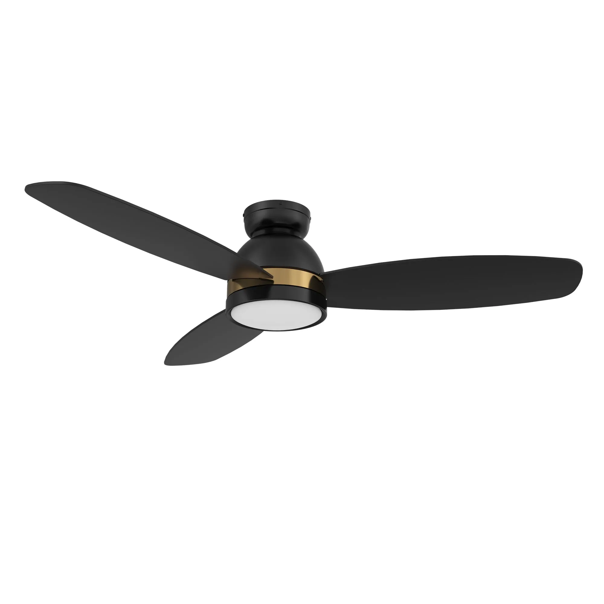 FREMONT 52 inch 3-Blade Flush Mount Smart Ceiling Fan with LED Light Kit & Remote- Black/Black (Gold Detail)