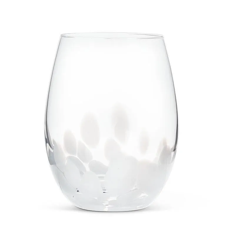 Fused Dots Stemless Wine Glass - White