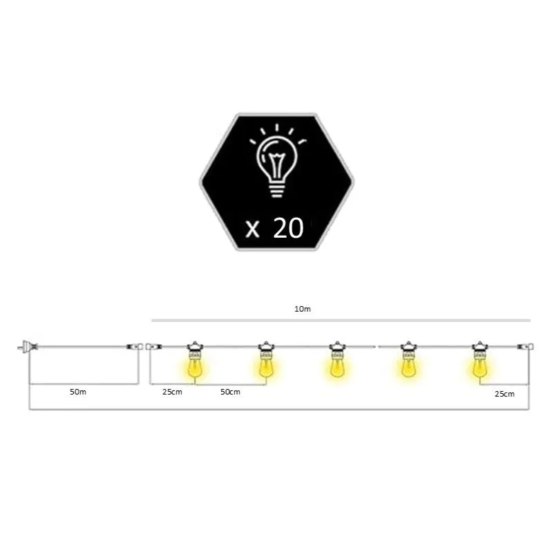 G45 Colour Bulb | 10m 20 Bulbs | Flush Mount Festoon Lights