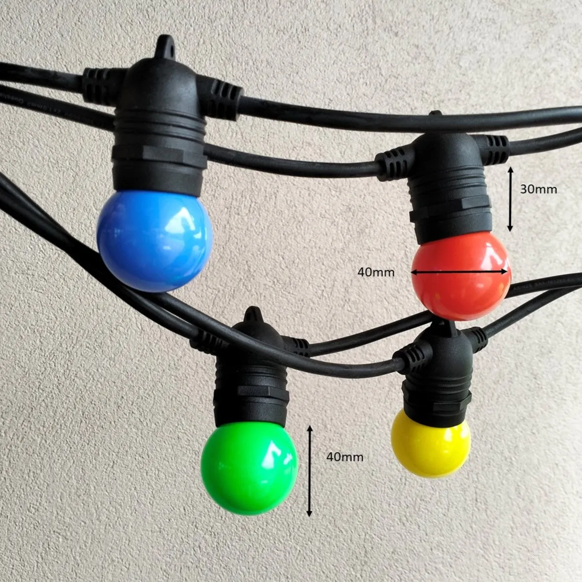 G45 Colour Bulb | 10m 20 Bulbs | Flush Mount Festoon Lights