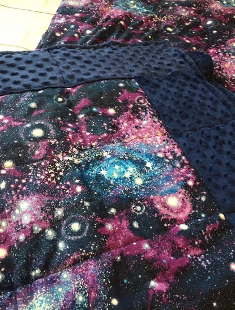 Galaxy/Space/Stars - Weighted Blanket or Lap Pad Cotton Fabric - Toddler, Child, Teen, Adult -Dot Minky - Anxiety, Sleep.