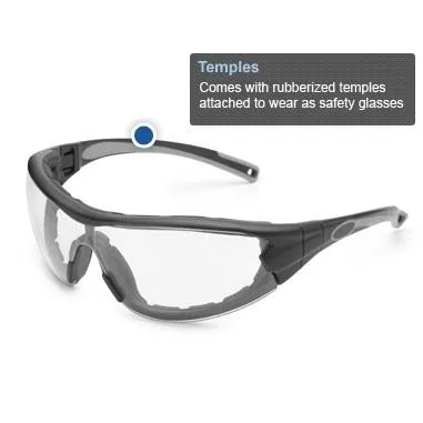 Gateway Safety Swap 21GB80 Safety Glass / Goggle Clear Lens with Removable Temples and Head Strap, Foam Lined 1/Pair