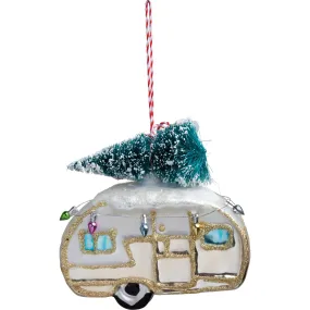 Glass Camper And Tree Ornament