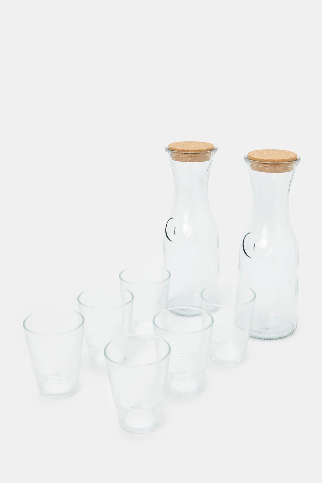 Glass Juice Decnter Set With Metal Stand (9 Piece)