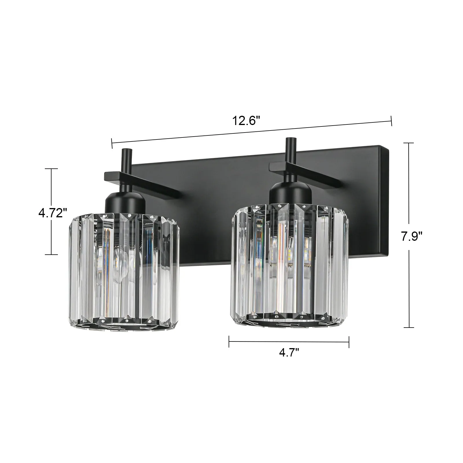 Glowlings 2/3/4/5-Light Modern Matte Black Cylinder Crystal Bathroom Vanity Light Over Mirror