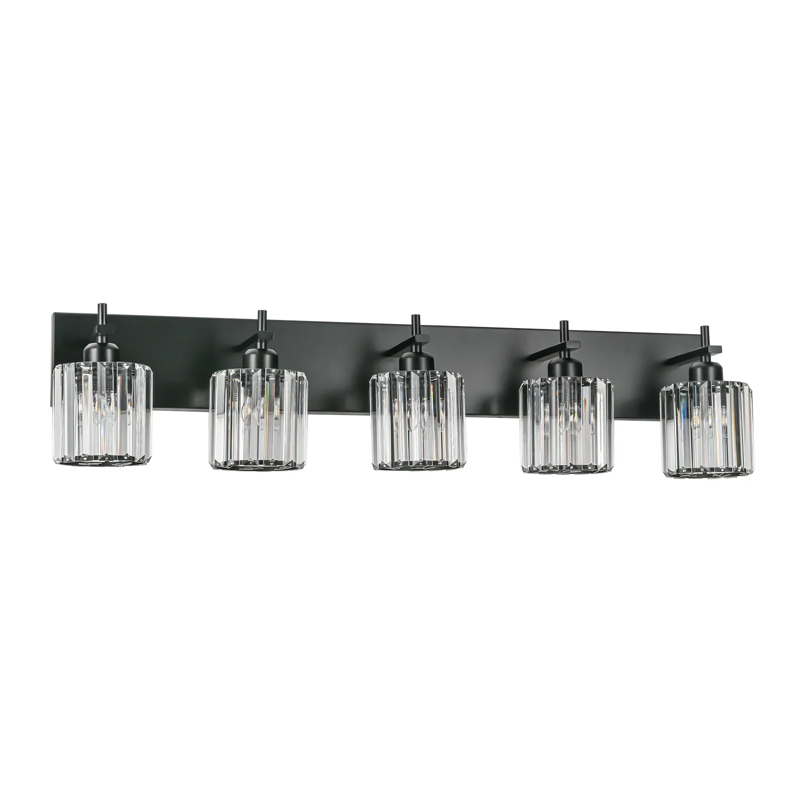 Glowlings 2/3/4/5-Light Modern Matte Black Cylinder Crystal Bathroom Vanity Light Over Mirror