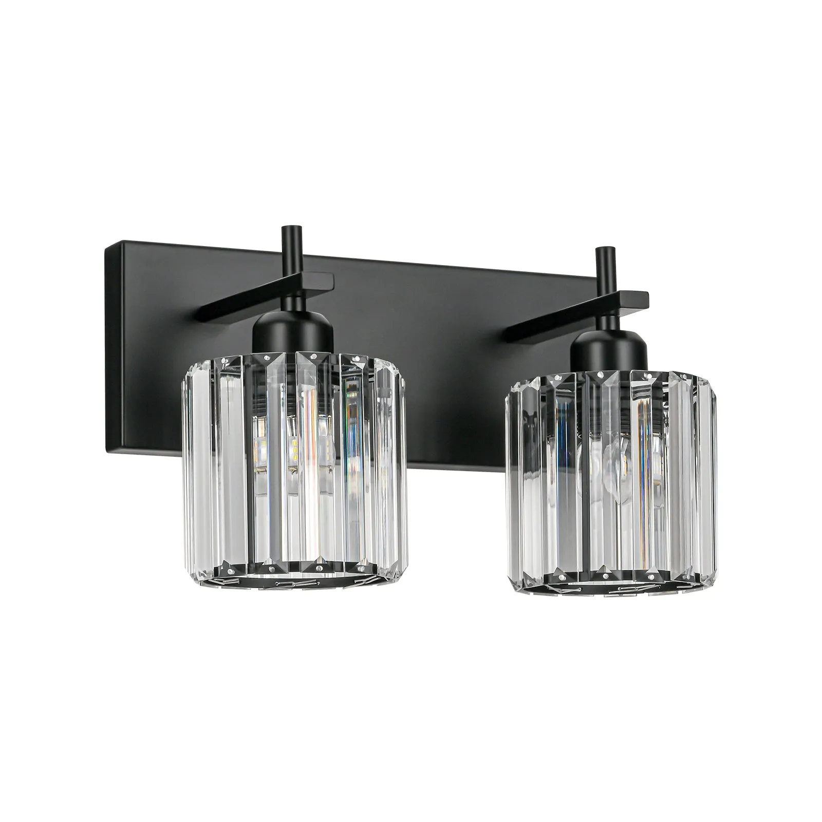 Glowlings 2/3/4/5-Light Modern Matte Black Cylinder Crystal Bathroom Vanity Light Over Mirror