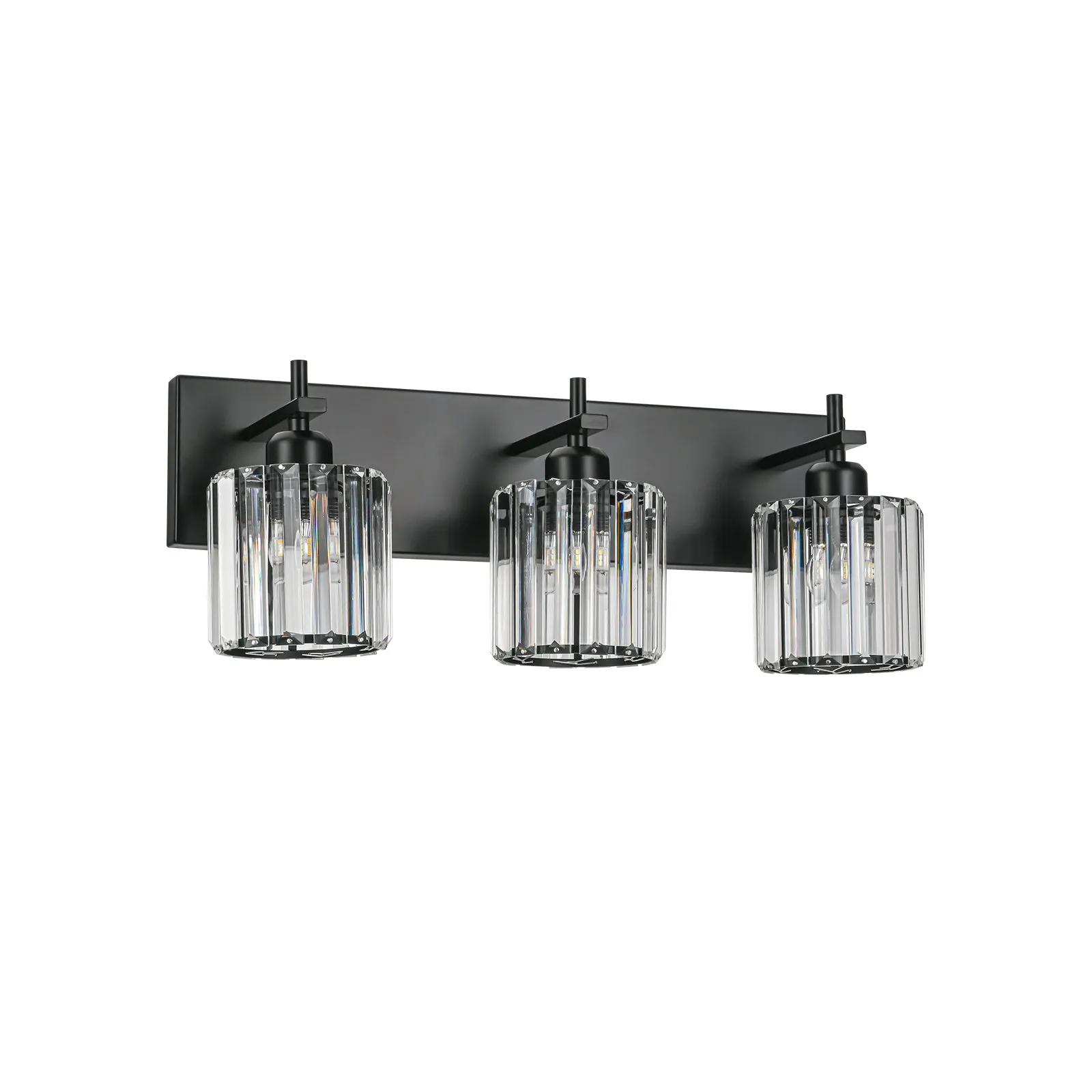 Glowlings 2/3/4/5-Light Modern Matte Black Cylinder Crystal Bathroom Vanity Light Over Mirror