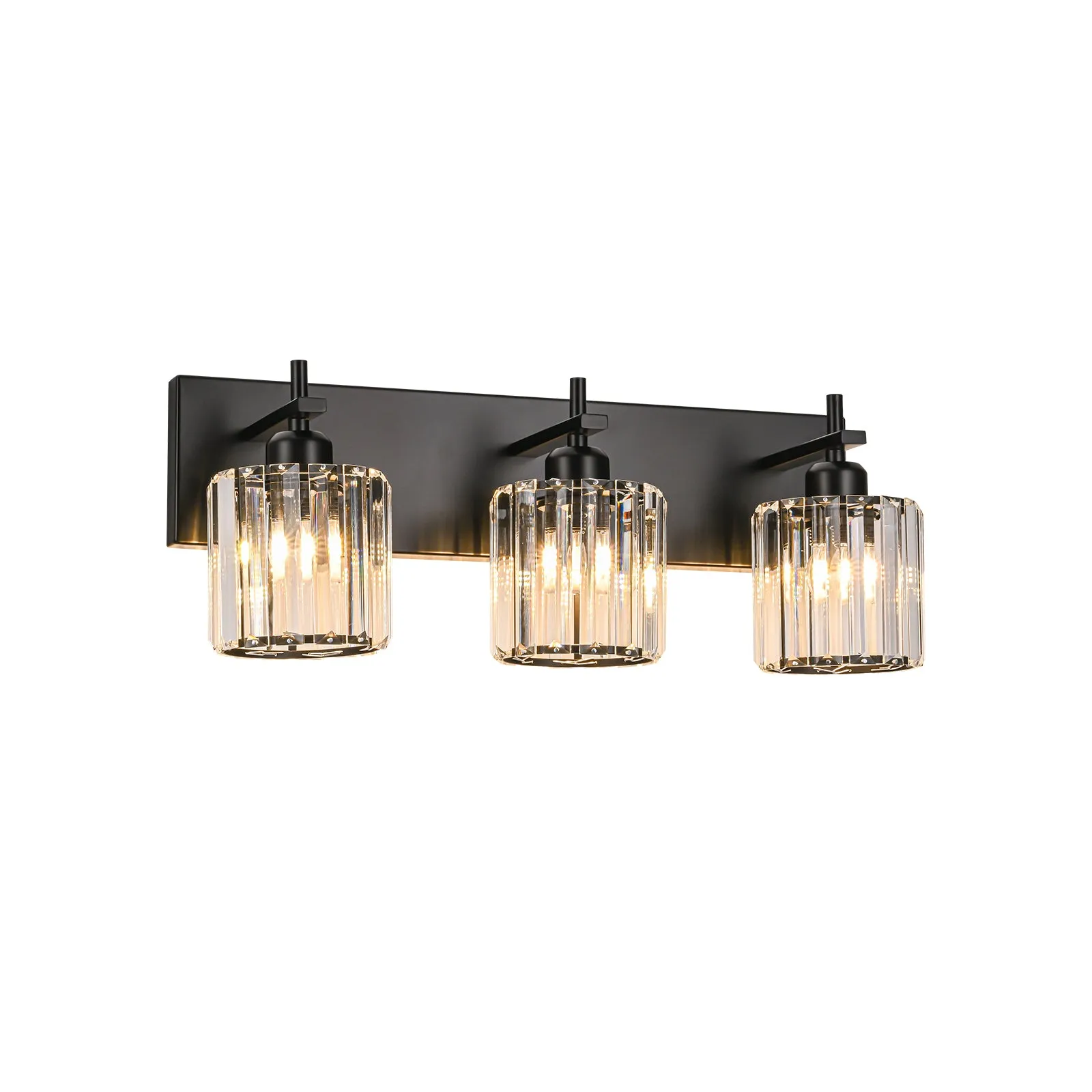 Glowlings 2/3/4/5-Light Modern Matte Black Cylinder Crystal Bathroom Vanity Light Over Mirror