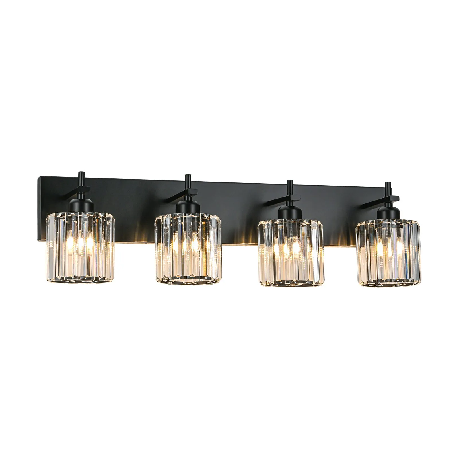 Glowlings 2/3/4/5-Light Modern Matte Black Cylinder Crystal Bathroom Vanity Light Over Mirror