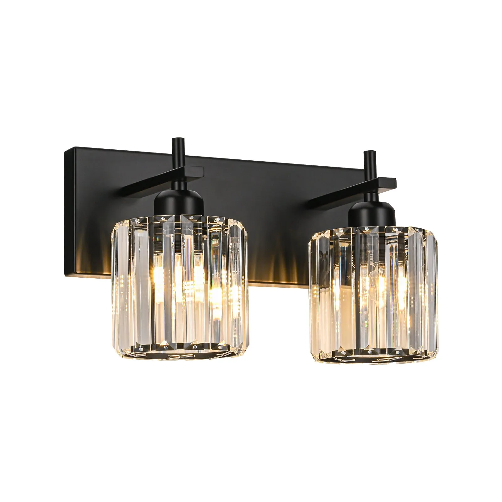 Glowlings 2/3/4/5-Light Modern Matte Black Cylinder Crystal Bathroom Vanity Light Over Mirror