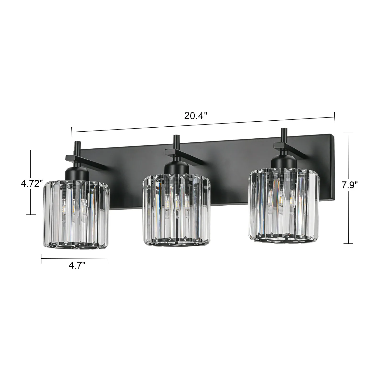 Glowlings 2/3/4/5-Light Modern Matte Black Cylinder Crystal Bathroom Vanity Light Over Mirror