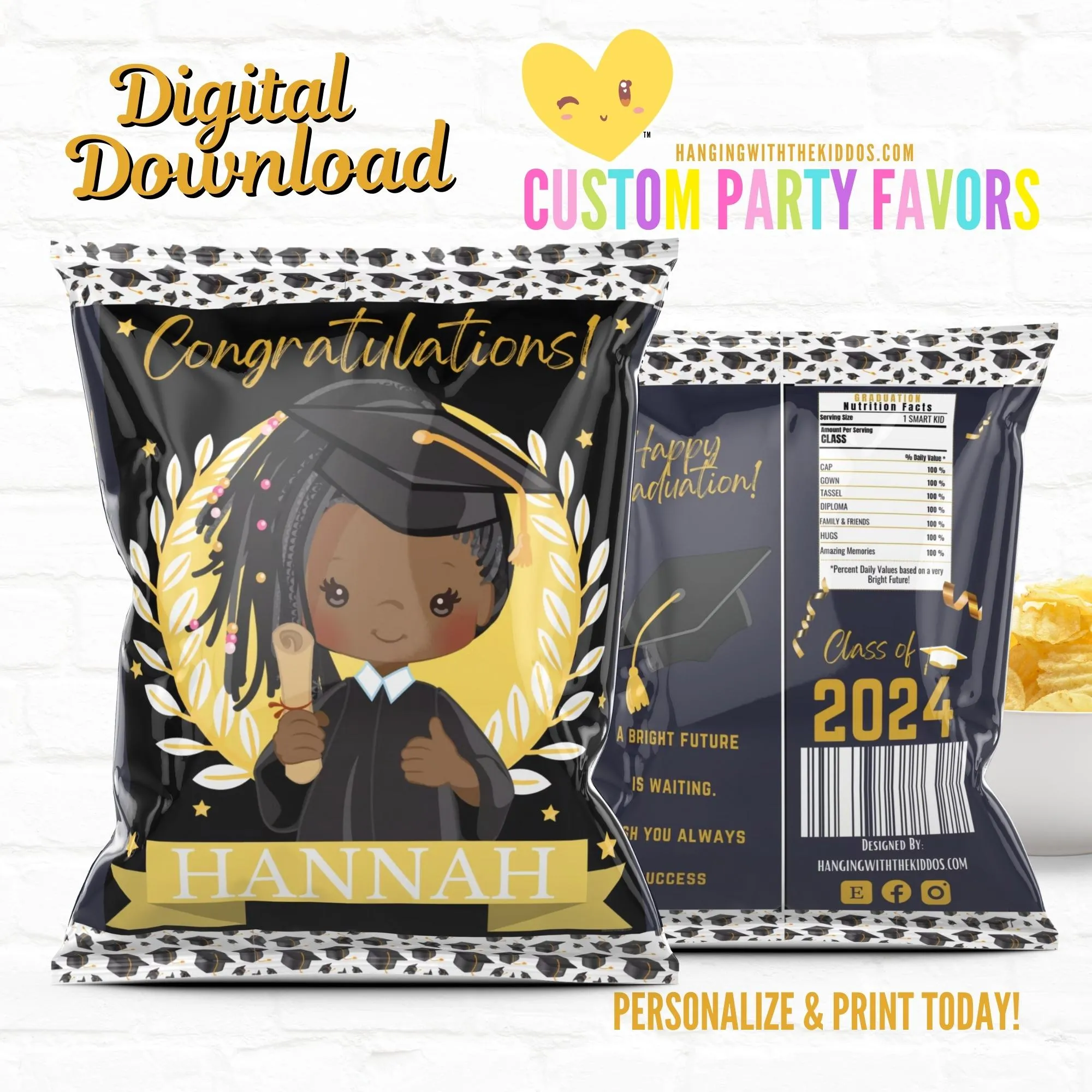 Graduation Custom Party Favors Chip Bags| Treat Bags-Printable File Girl 01