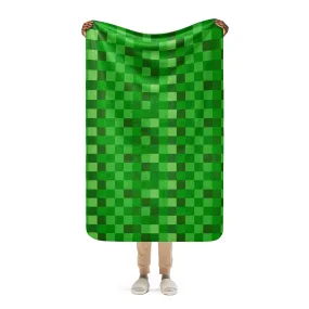 Green Building Blocks Miner Creep Pattern All Over Print Sherpa blanket