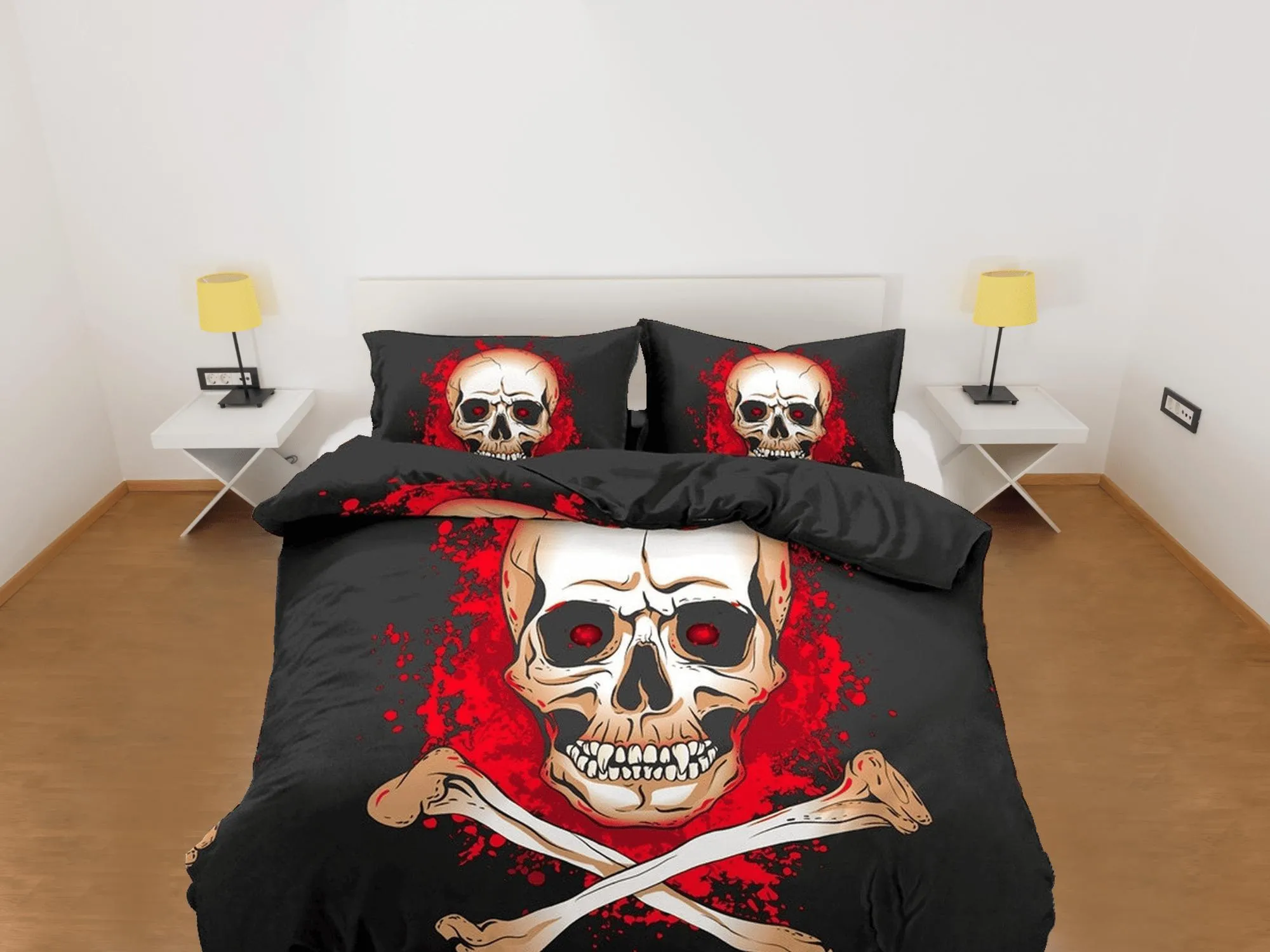 Halloween Bedding Flaming Skull Black Duvet Cover Set Bedspread, Dorm Bedding with Pillowcase, Halloween Gift Teens Kids Adults