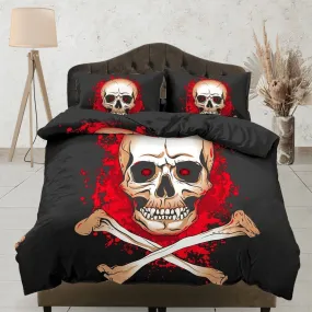 Halloween Bedding Flaming Skull Black Duvet Cover Set Bedspread, Dorm Bedding with Pillowcase, Halloween Gift Teens Kids Adults