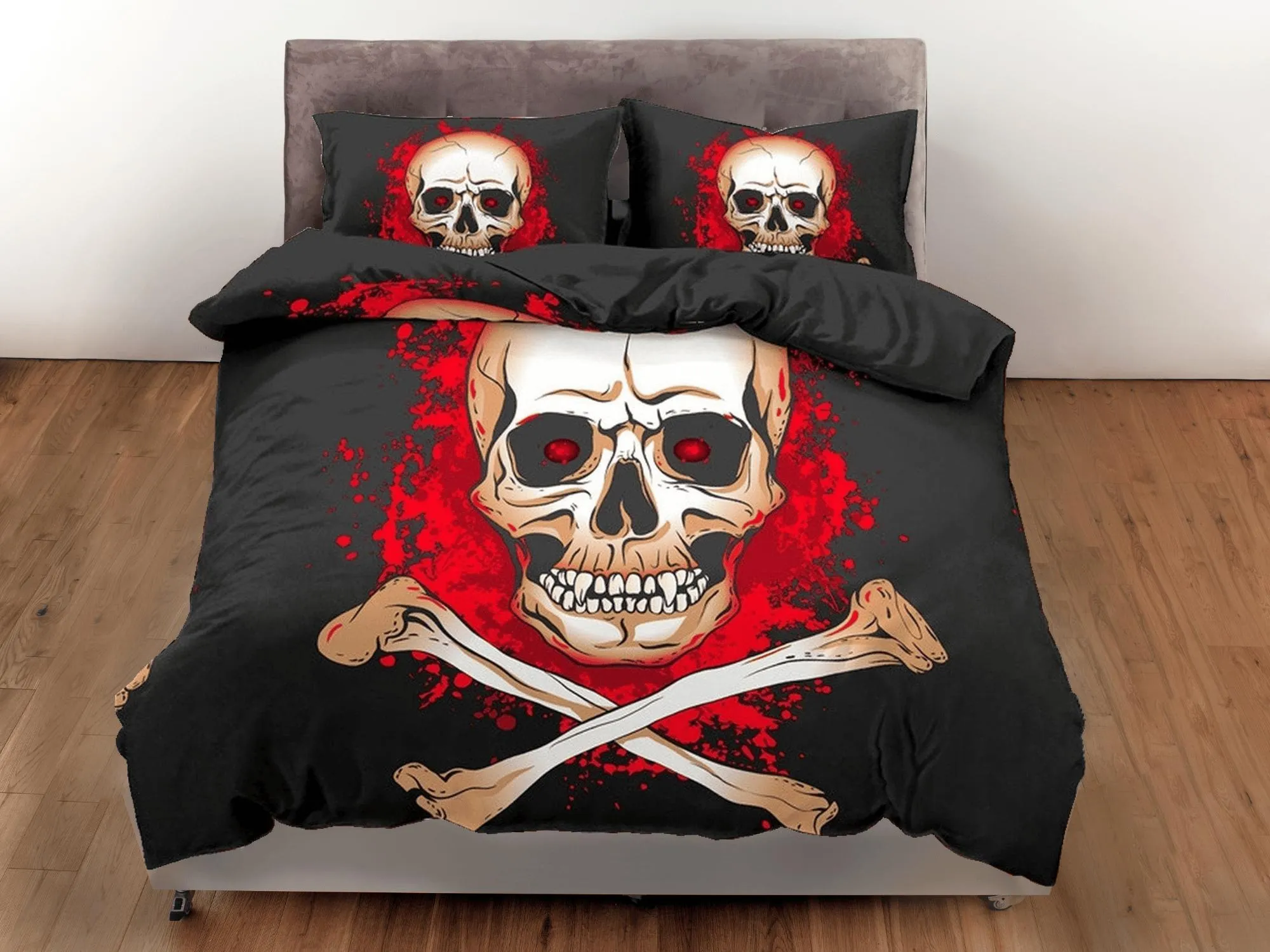 Halloween Bedding Flaming Skull Black Duvet Cover Set Bedspread, Dorm Bedding with Pillowcase, Halloween Gift Teens Kids Adults