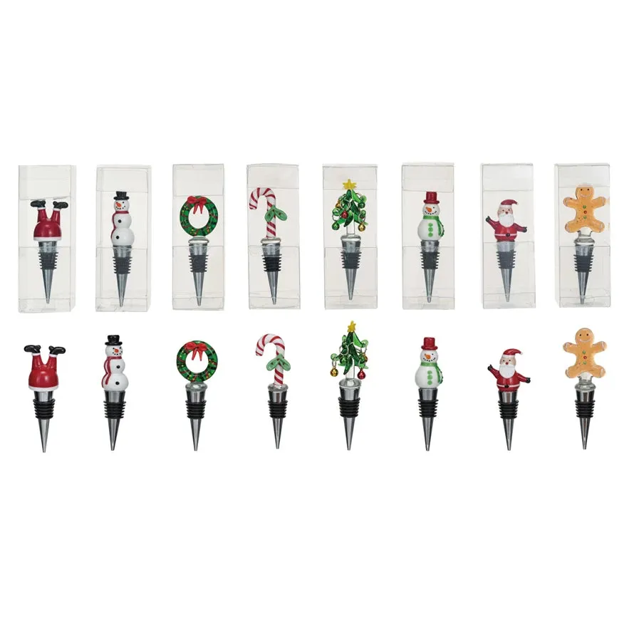 Hand-Painted Glass Holiday Wine Stopper