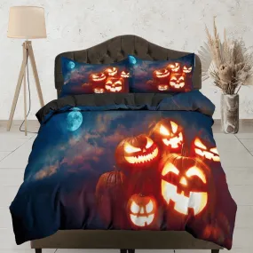 Happy pumpkins moon light halloween bedding & pillowcase, gothic duvet cover, dorm bedding, goth decor toddler bedding, halloween gift