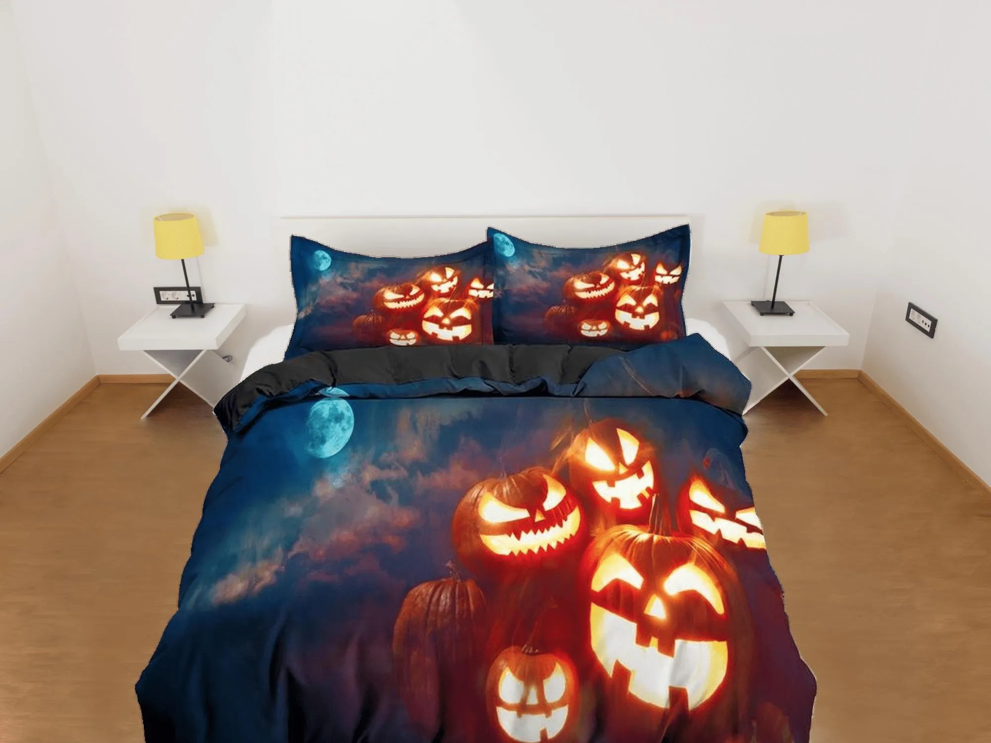 Happy pumpkins moon light halloween bedding & pillowcase, gothic duvet cover, dorm bedding, goth decor toddler bedding, halloween gift