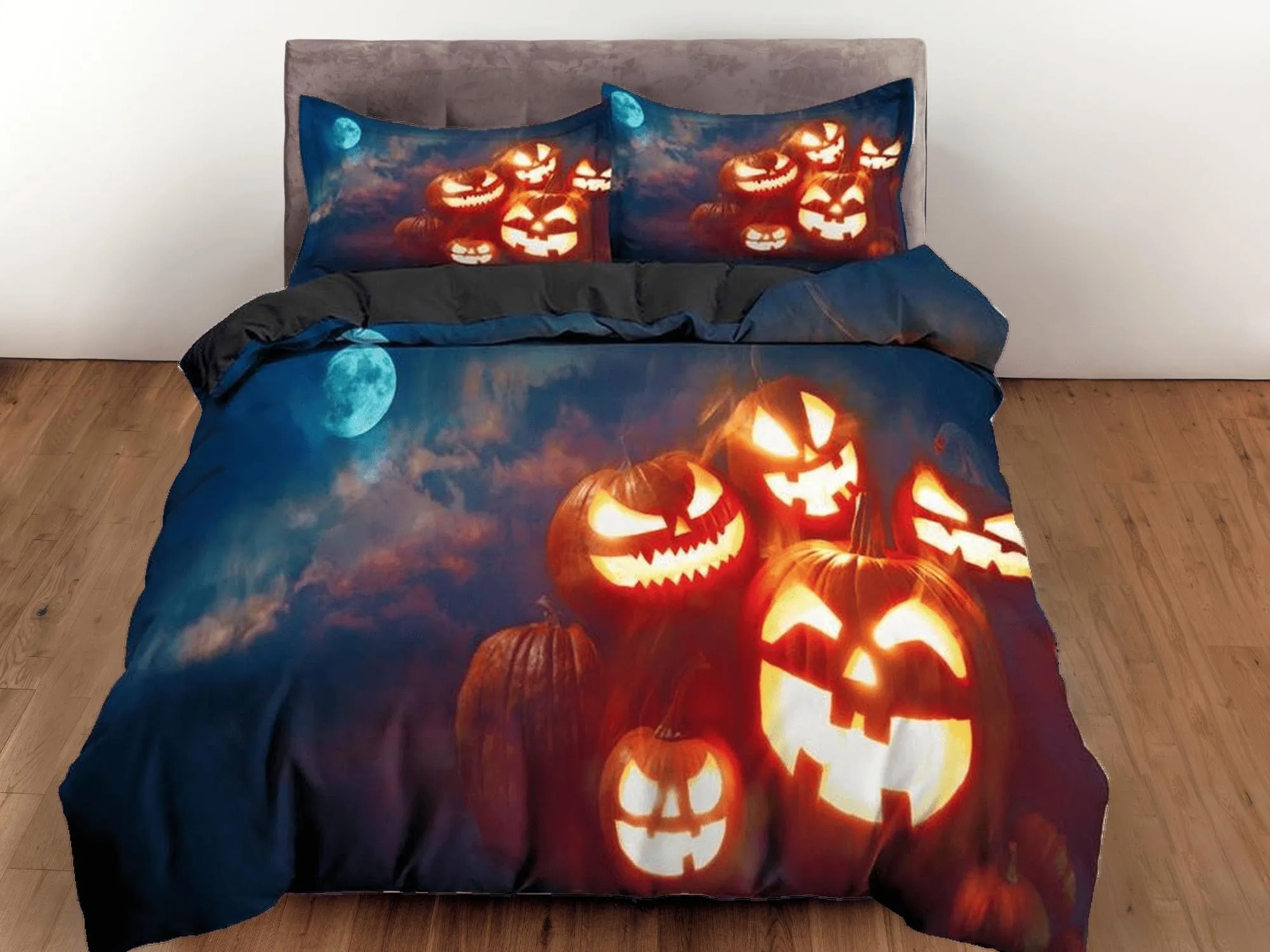 Happy pumpkins moon light halloween bedding & pillowcase, gothic duvet cover, dorm bedding, goth decor toddler bedding, halloween gift