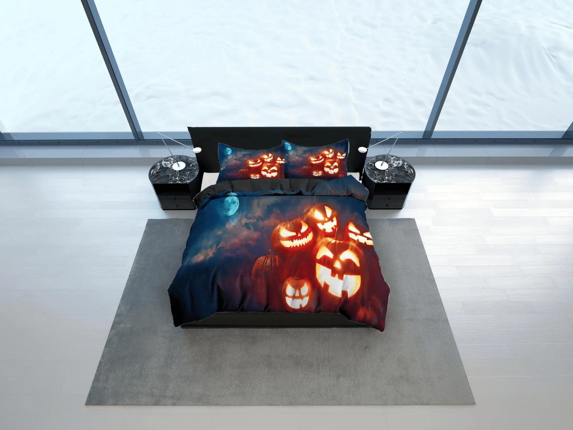 Happy pumpkins moon light halloween bedding & pillowcase, gothic duvet cover, dorm bedding, goth decor toddler bedding, halloween gift