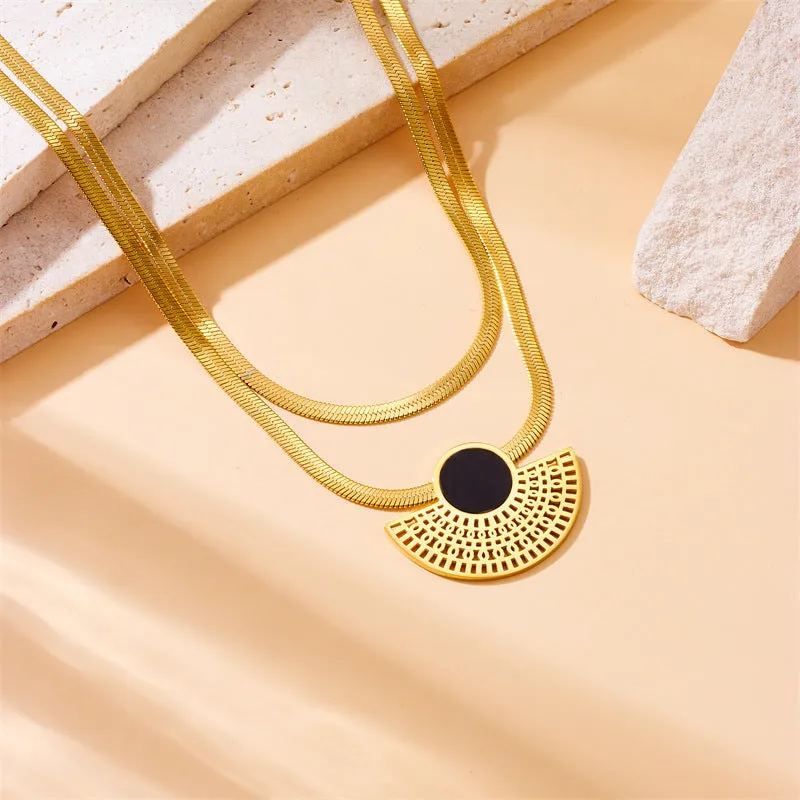 Heart Fan-Shape Square Geometric Stainless Steel Electroplating Necklaces