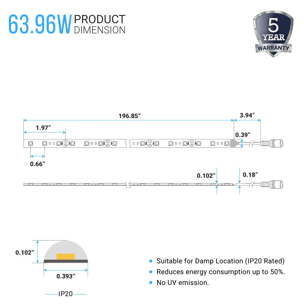 High-CRI Flexible LED Strip Light - IP20 - 371 lm/ft - 3000K/4000K/6500K, Dimmable