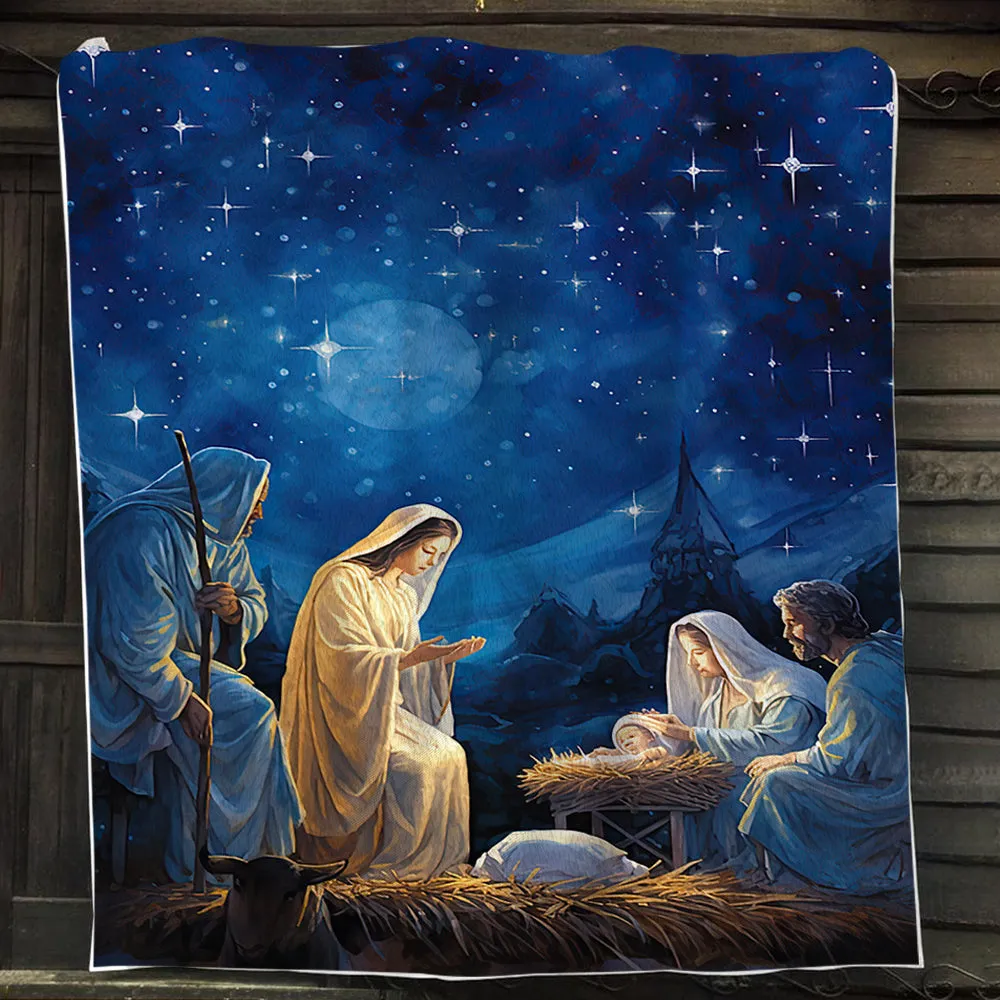 Holy Night Family, Christians Christmas Fleece Blanket & Sherpa Blanket Gift