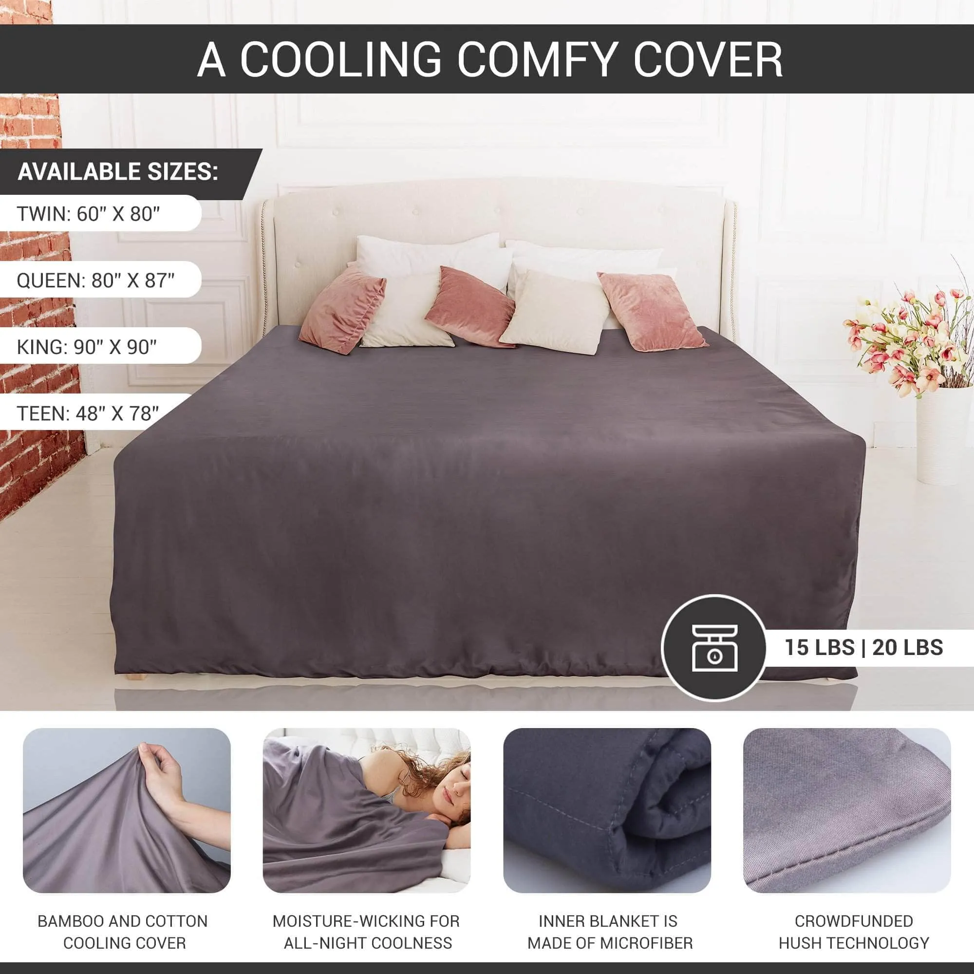 Hush Iced 2.0 Organic Bamboo Cooling Weighted Blanket - Available in 2 Colours and 4 Sizes