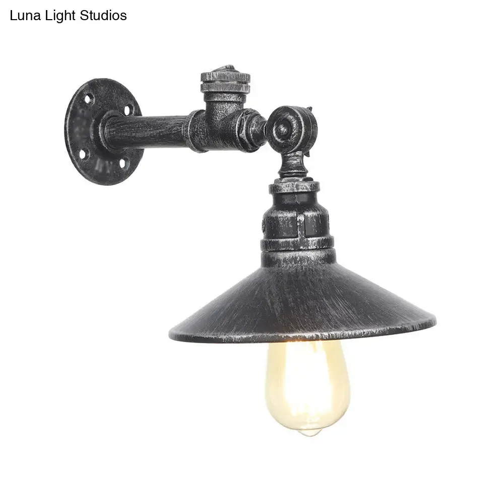 Industrial Black/Bronze/Antique Brass Metal Wall Sconce Light Fixture for Bedroom - Wide Flared Design, 1 Lamp