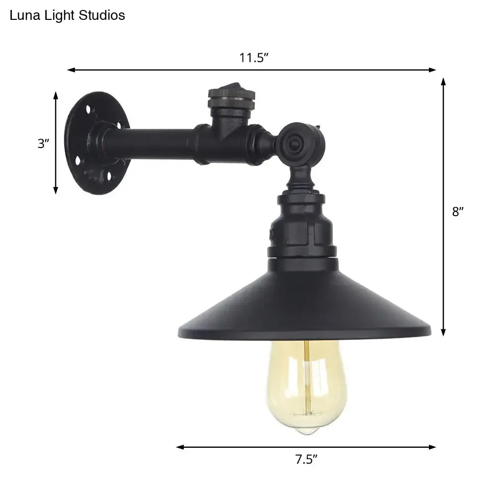 Industrial Black/Bronze/Antique Brass Metal Wall Sconce Light Fixture for Bedroom - Wide Flared Design, 1 Lamp